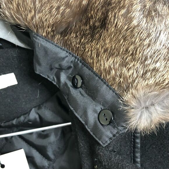 See You Soon Black/Navy Wool Blend Fur Collar Mid-Length Coat New - Picture 12 of 15